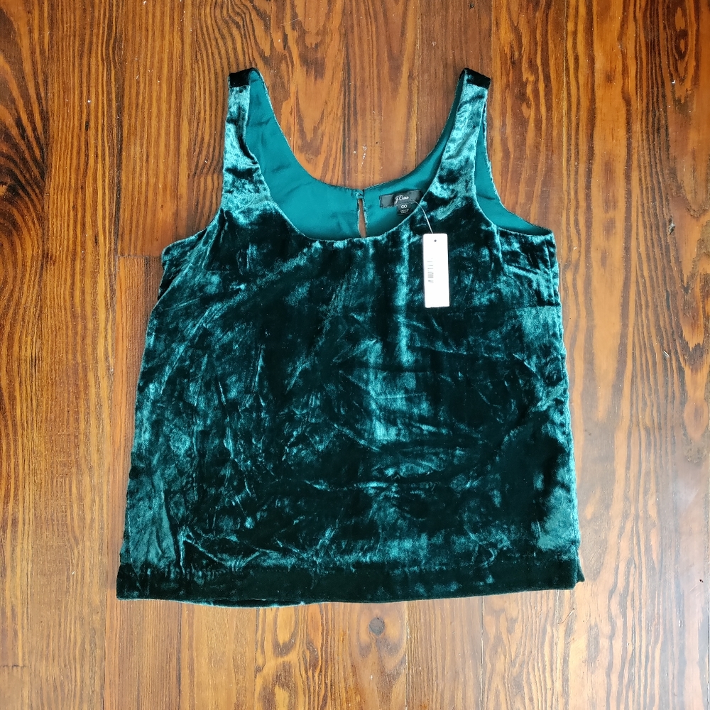 NWT J. Crew Forest Green Crushed Velvet Tank Size 00